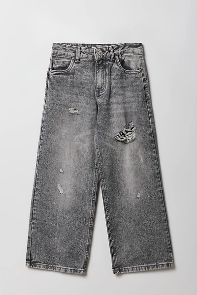 Girls Ripped Mid Rise Wide Leg Jean