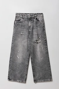 Girls Ripped Mid Rise Wide Leg Jean