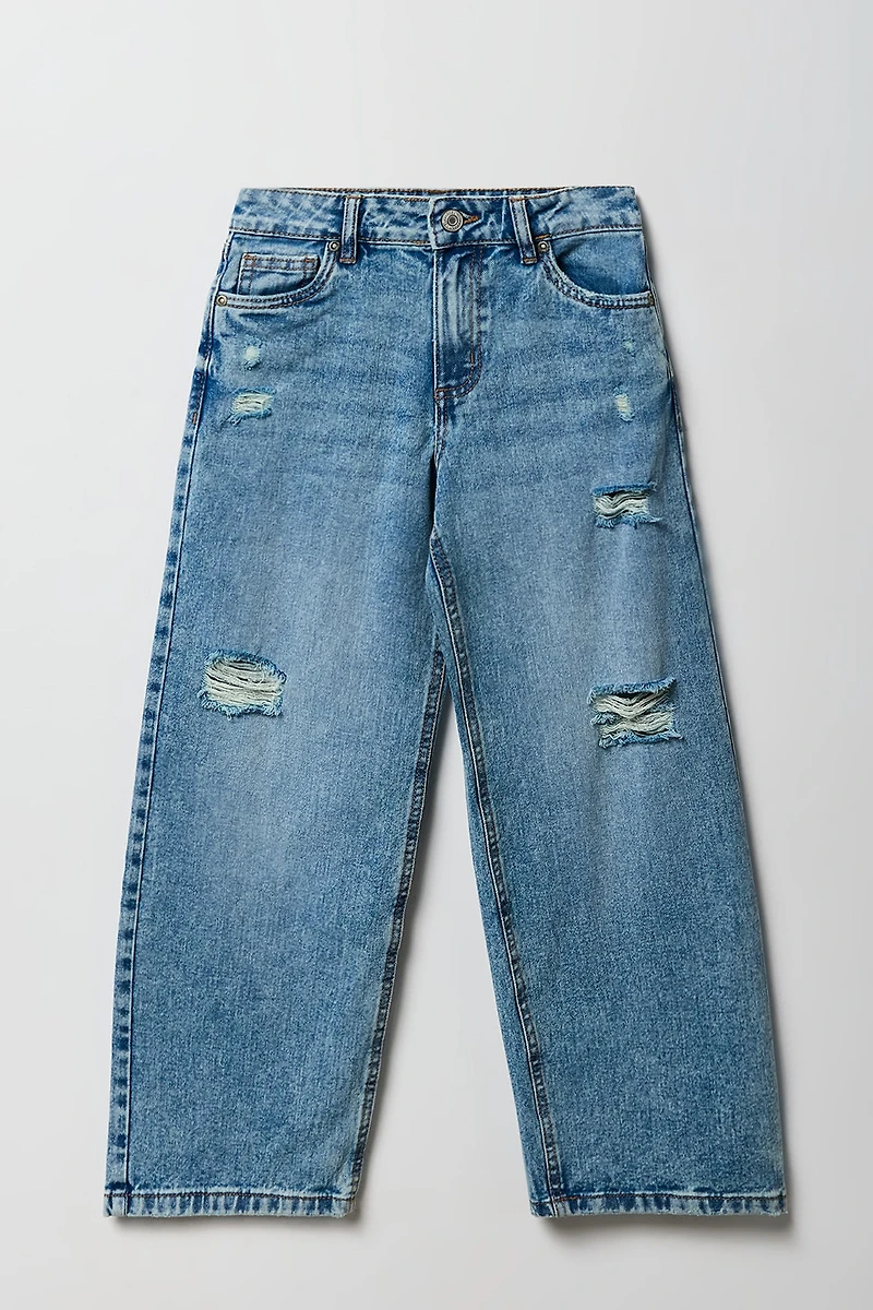 Jean rigide mi-taille surdimensionné à jambe large pour filles