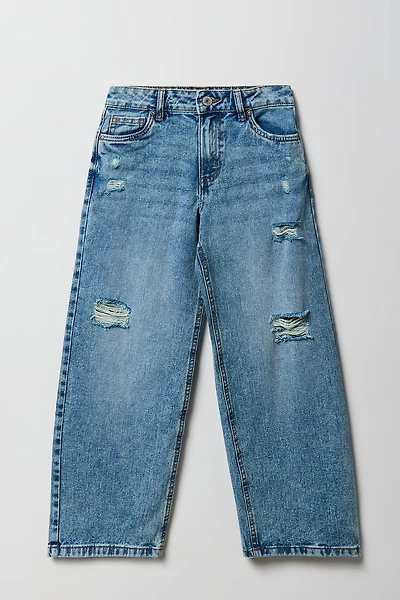 Jean rigide mi-taille surdimensionné à jambe large pour filles