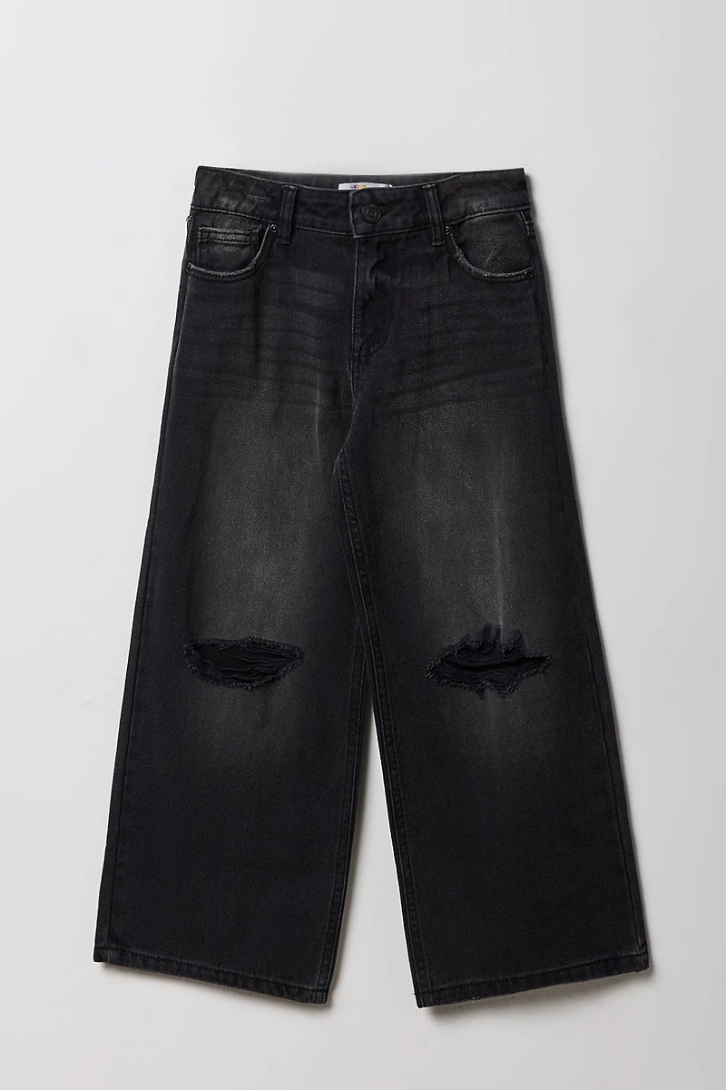 Girls Ripped Mid Rise Wide Leg Jean