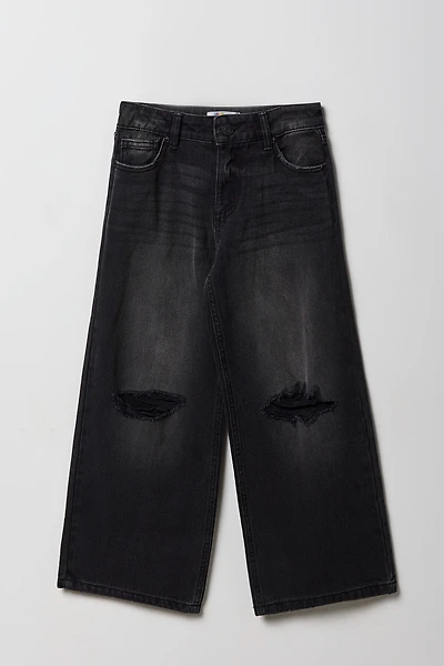 Girls Ripped Mid Rise Wide Leg Jean
