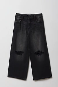 Girls Ripped Mid Rise Wide Leg Jean