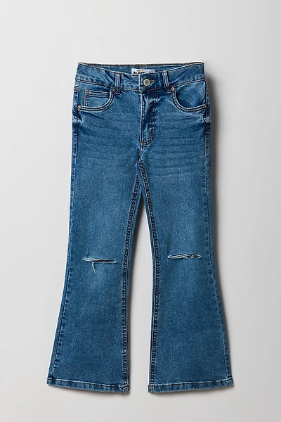 Girls Mid Rise Distressed Knee Flare Jean