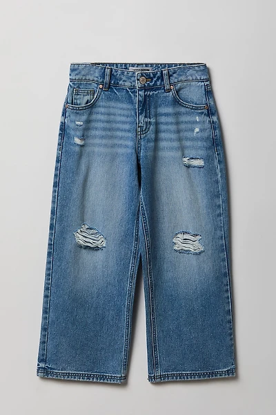 Jean super baggy mi-taille déchiré pour fille