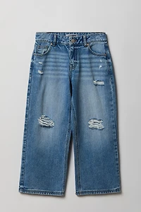 Jean super baggy mi-taille déchiré pour fille