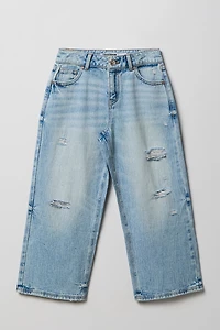 Jean super baggy mi-taille déchiré pâle pour fille
