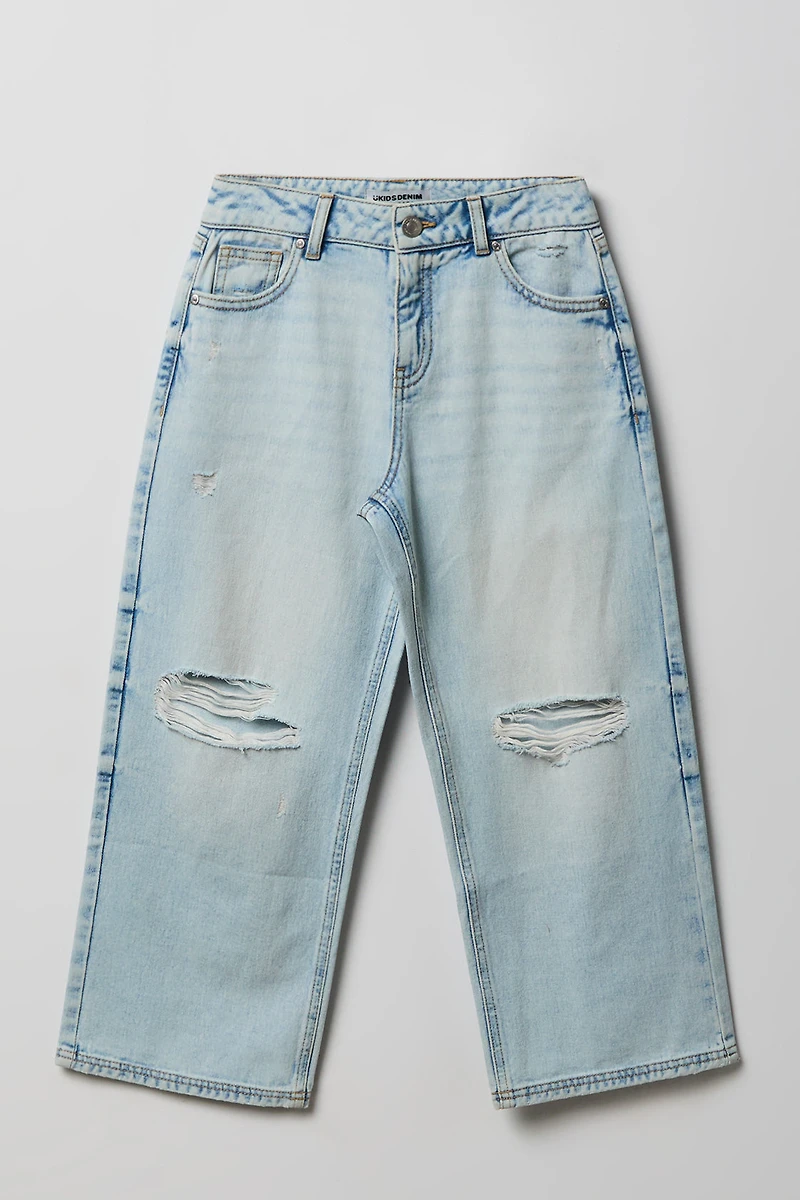 Girls Ripped Mid Rise Super Baggy Light Jean