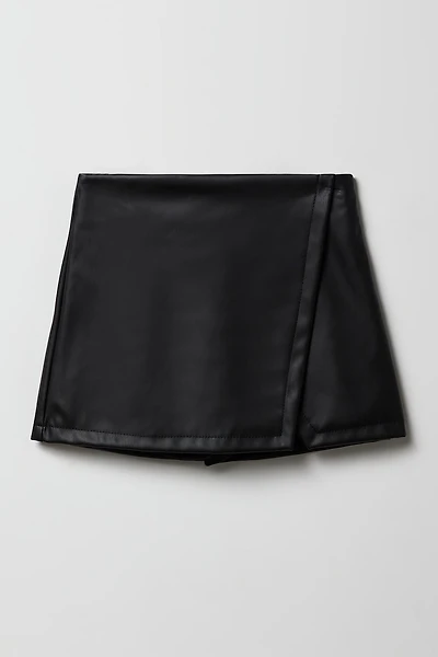 Girls Faux Leather Wrap Skort