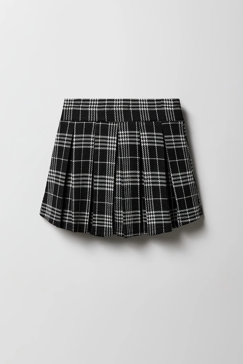 Girls Plaid Knit Pleated Skort