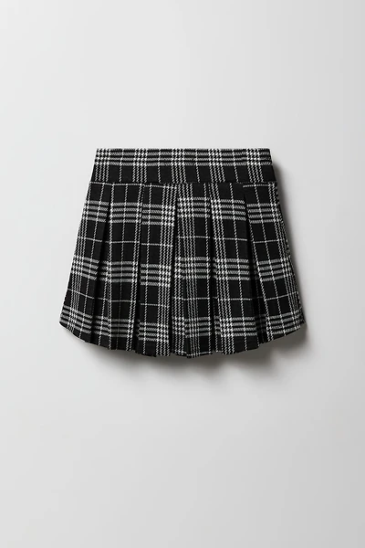 Girls Plaid Knit Pleated Skort