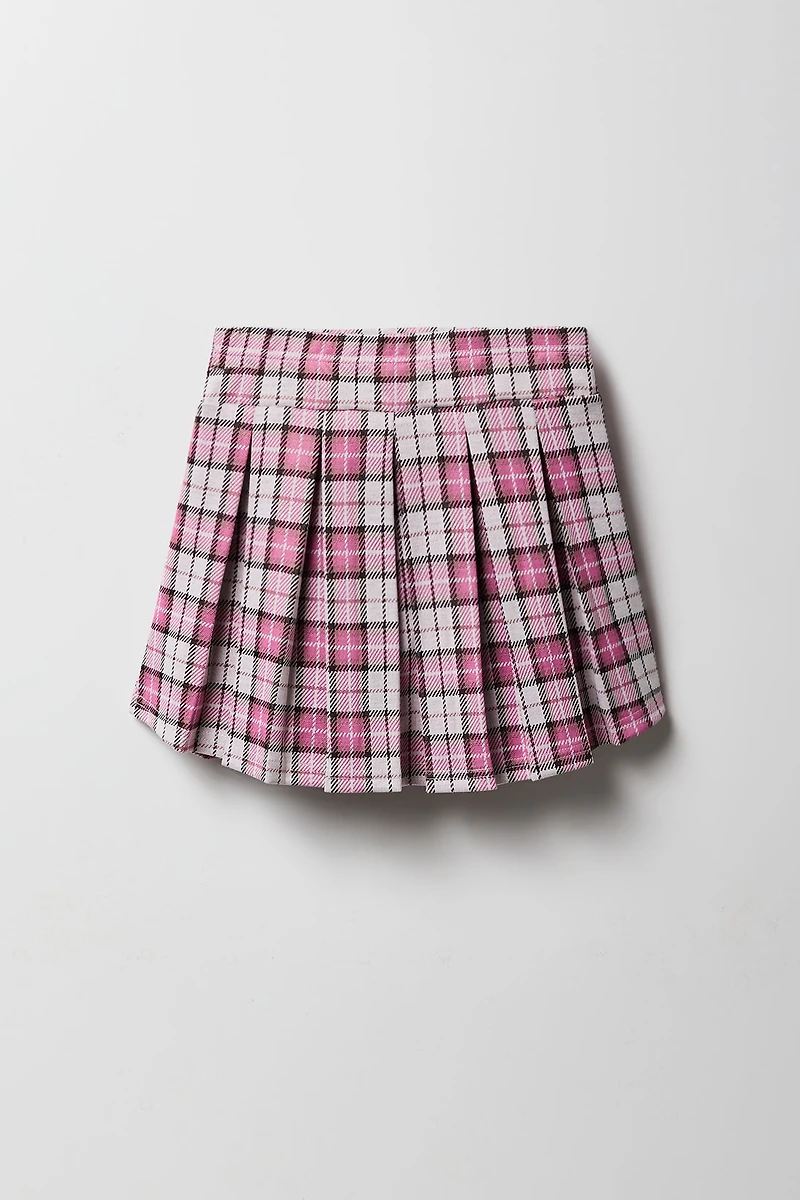 Skort en tricot à plis et carreaux pour filles