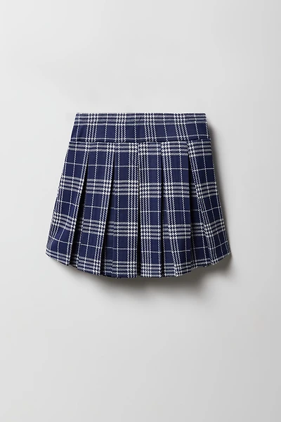Girls Plaid Knit Pleated Skort