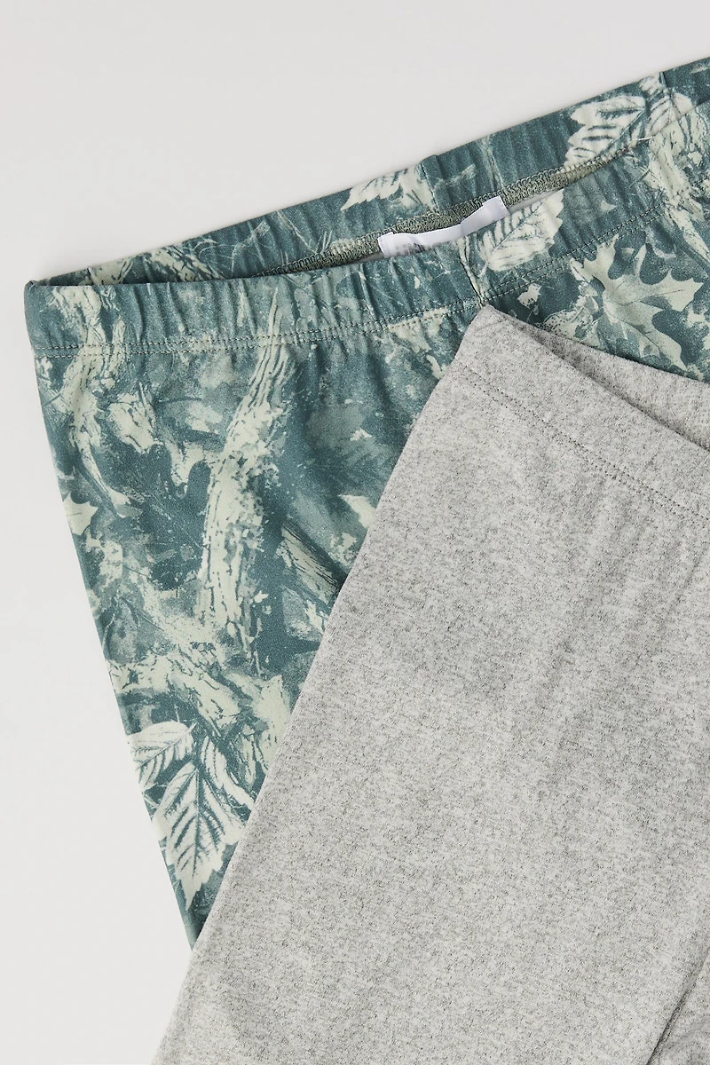 Girls Printed & Solid Soft Leggings (2 Pack)