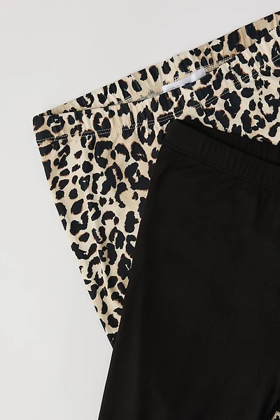Girls Printed & Solid Soft Leggings (2 Pack)