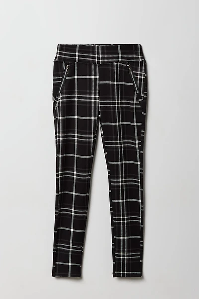 Girls Plaid Zipper Pocket Legging