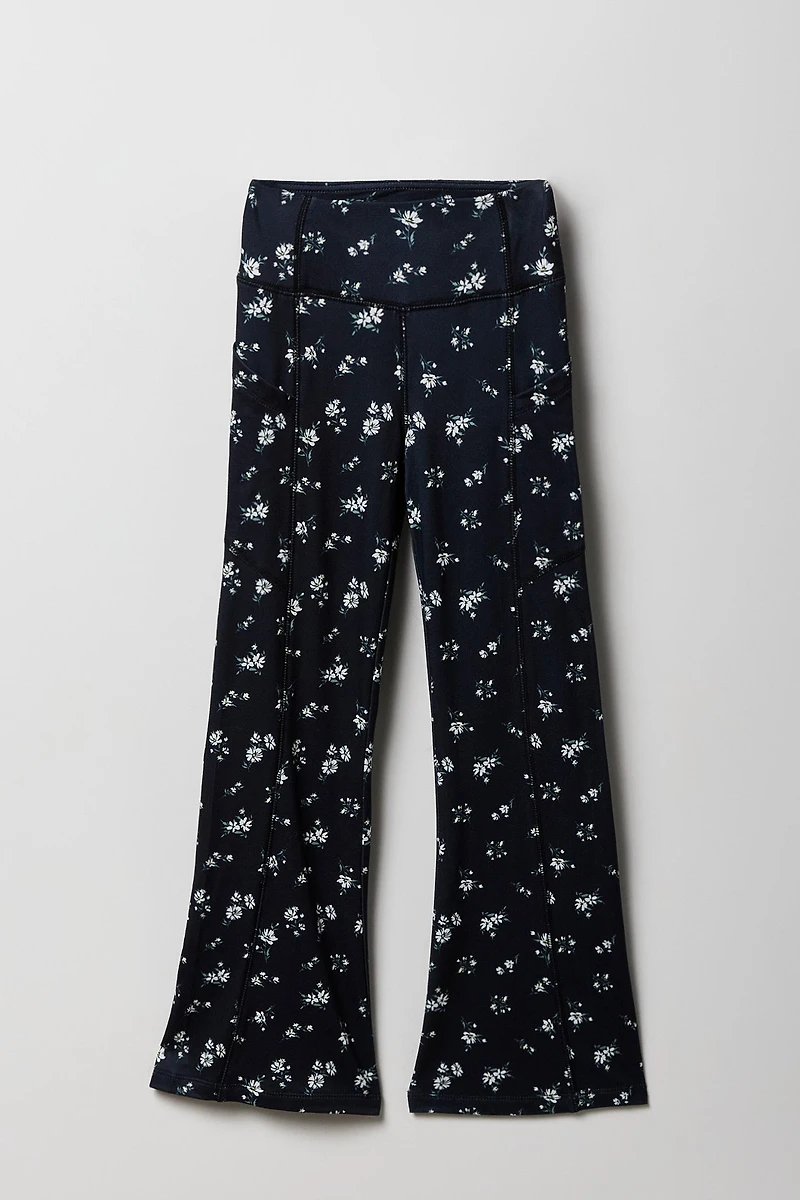 Girls Floral Side Pocket Flare Legging