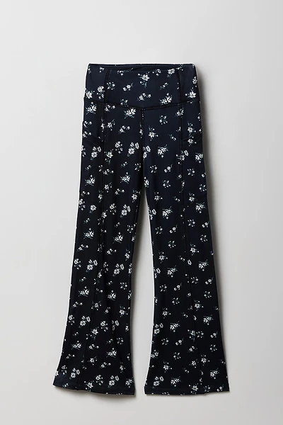 Girls Floral Side Pocket Flare Legging
