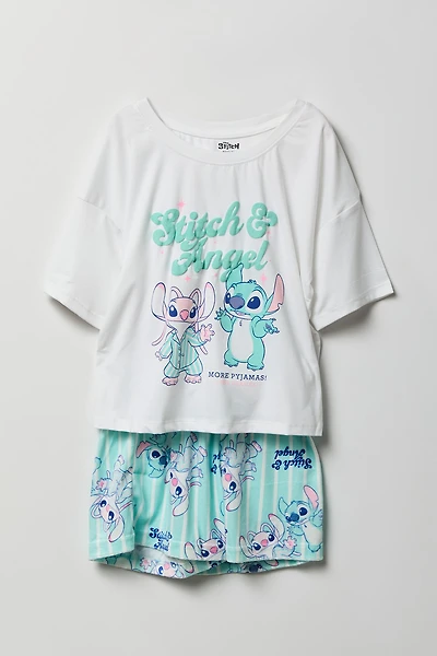 Ensemble pyjama avec t-shirt à imprimé Stitch et short pour fille