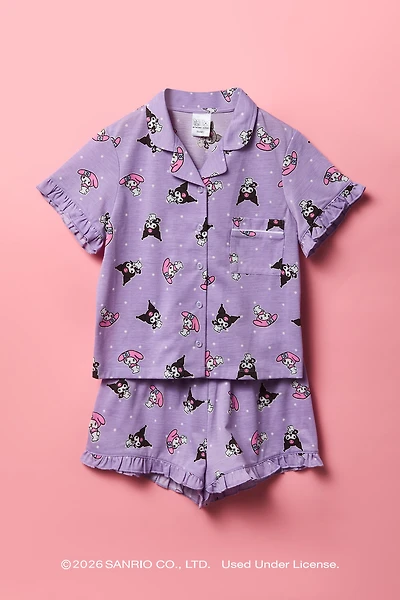 Kuromi™ & My Melody™ Girls Button-Up Top Short Pajama Set