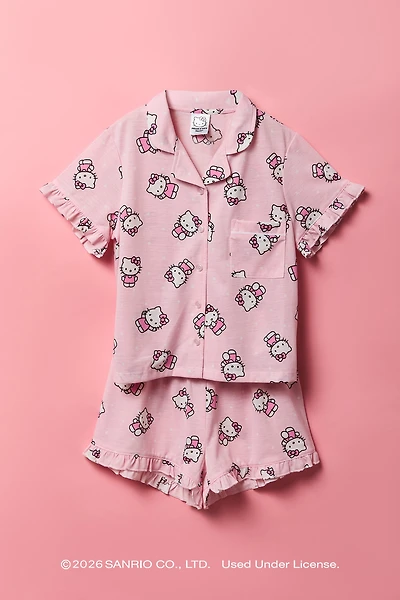 Hello Kitty® Girls Button-Up Top & Short Pajama Set