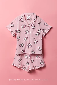 Hello Kitty® Girls Button-Up Top & Short Pajama Set