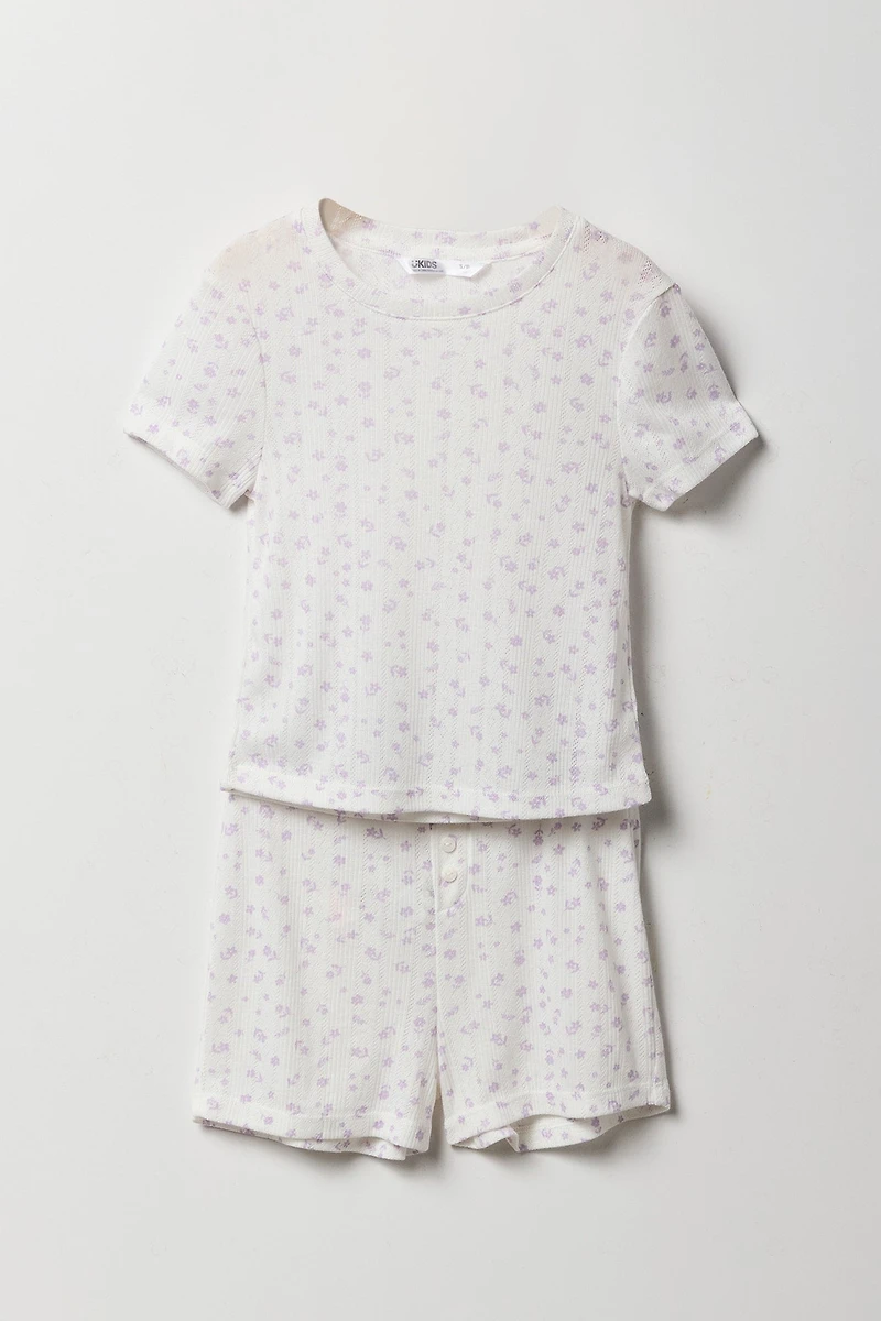 Girls Pointelle T-Shirt & Short 2 Piece Pajama Set