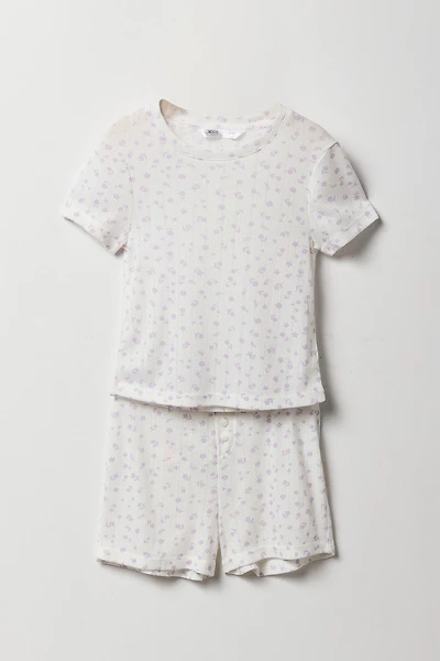 Girls Pointelle T-Shirt & Short 2 Piece Pajama Set