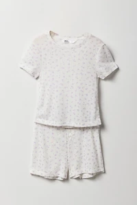 Girls Pointelle T-Shirt & Short 2 Piece Pajama Set