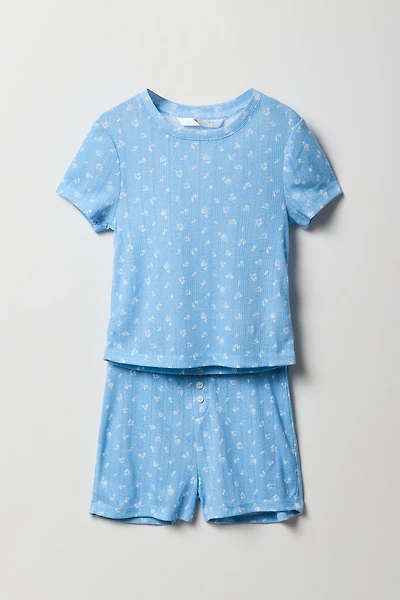 Ensemble pyjama avec t-shirt et short en pointelle pour fille