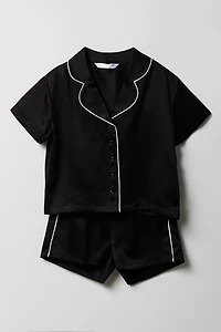 Satin Button Up Shirt & Short 2 Piece Pajama Set
