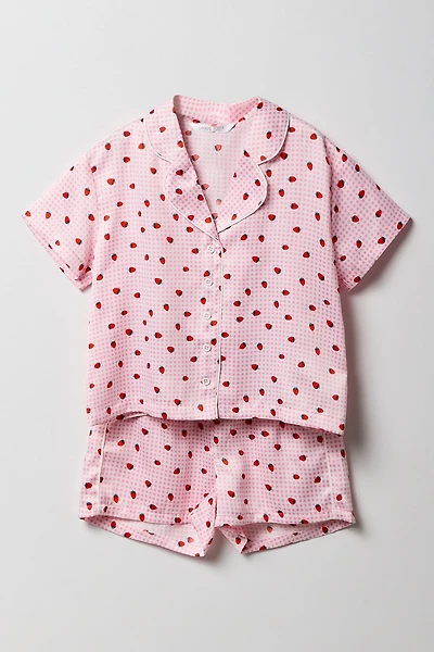 Satin Button Up Shirt & Short 2 Piece Pajama Set