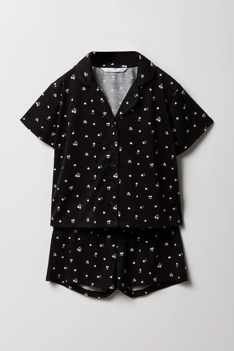 Ensemble-pyjama deux pièces short et haut boutonné pour filles
