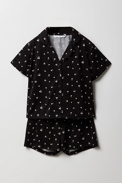 Ensemble-pyjama deux pièces short et haut boutonné pour filles