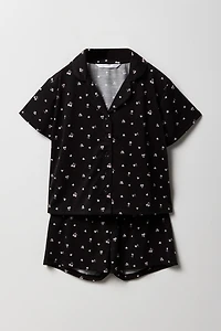 Ensemble-pyjama deux pièces short et haut boutonné pour filles