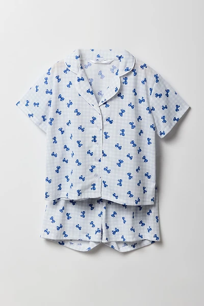 Ensemble-pyjama deux pièces short et haut boutonné pour filles