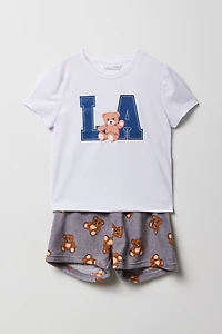 Ensemble pyjama avec t-shirt imprimé et short en peluche pour fille