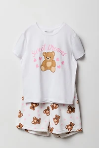 Ensemble-pyjama 2 pièces t-shirt imprimé et short pelucheux pour filles