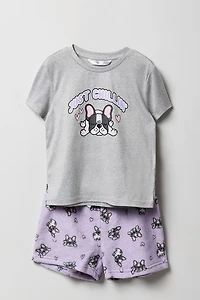 Ensemble-pyjama 2 pièces t-shirt imprimé et short pelucheux pour filles
