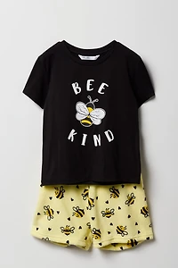 Girls Graphic T-Shirt & Plush Short 2 Piece Pajama Set