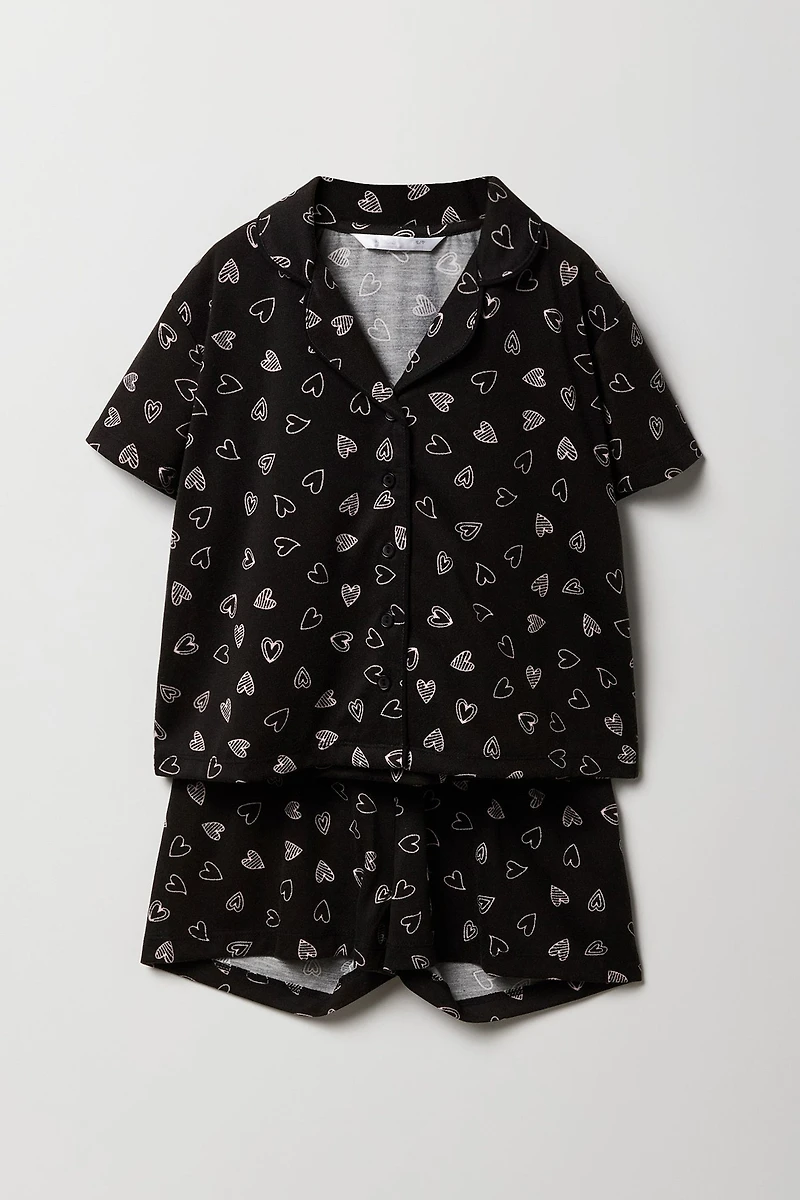 Girls Button-Up Top & Short 2 Piece Pajama Set