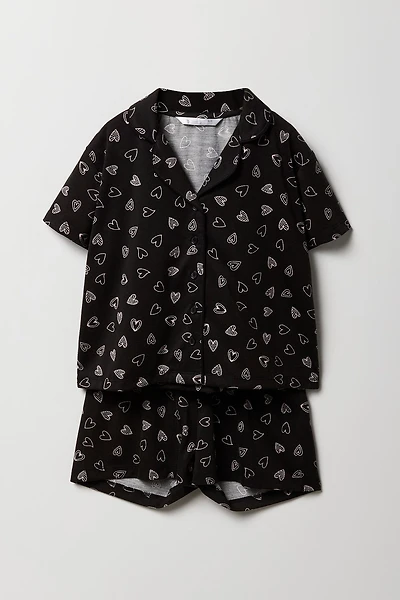 Girls Button-Up Top & Short 2 Piece Pajama Set