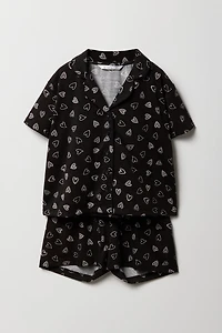 Girls Button-Up Top & Short 2 Piece Pajama Set