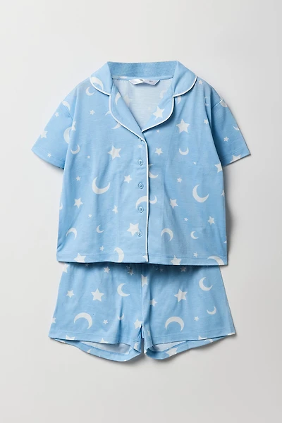 Ensemble pyjama avec haut boutonné et short pour fille