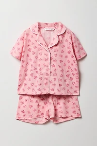Ensemble pyjama avec haut boutonné et short pour fille