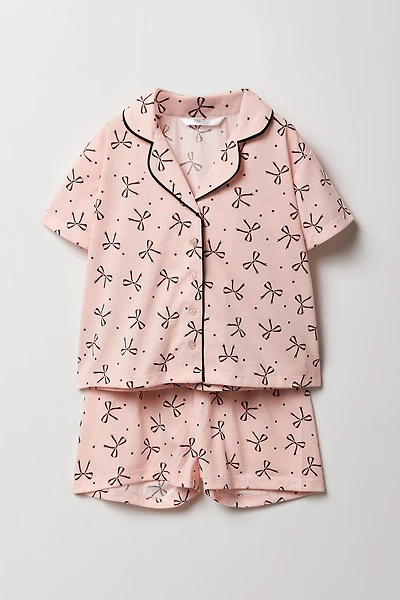 Girls Button-Up Top & Short 2 Piece Pajama Set