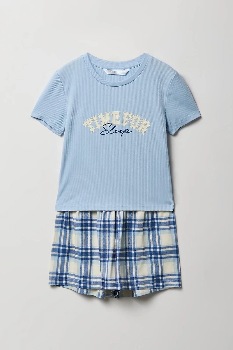 Ensemble-pyjama 2 pièces T-shirt et short à carreaux pour filles