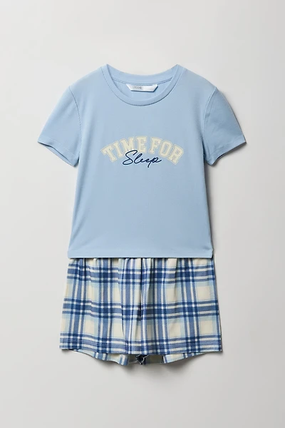 Ensemble-pyjama 2 pièces T-shirt et short à carreaux pour filles