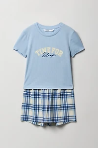 Ensemble-pyjama 2 pièces T-shirt et short à carreaux pour filles