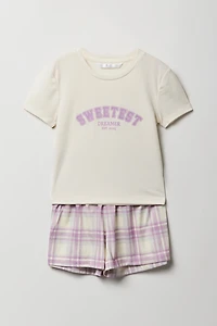 Ensemble-pyjama 2 pièces T-shirt et short à carreaux pour filles